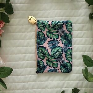 IPSY Pink and Green Leaves Empty Cosmetic Bag